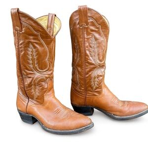 Vintage 1990’s Larry Mahan’s Brown Leather Cowboy Boots cognac leather